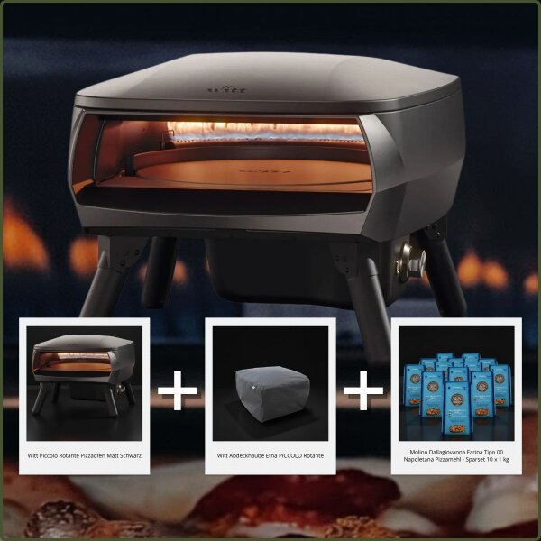 Witt Piccolo Rotante (Matt Schwarz) + Abdeckhaube + 10 kg Napoletana Pizzamehl