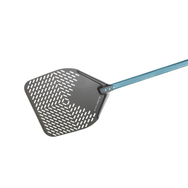 Gi.Metal Pizzaschaufel rechteckig perforiert – Linea Evoluzione 33×33 cm, 30 cm Griff, Aluminium S.H.A.