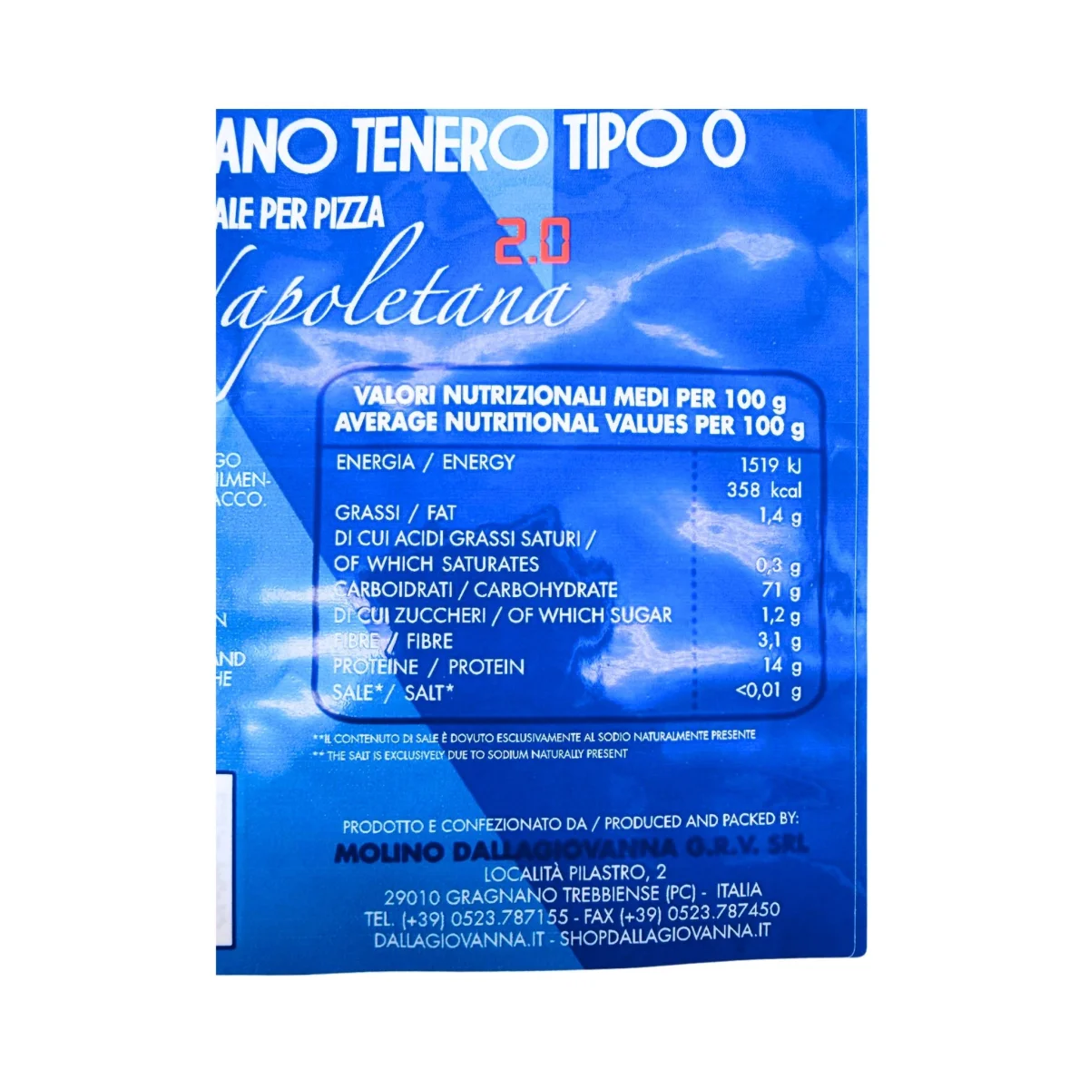 laNapoletana 2.0 Mehl Sack Rückseite Nährwerte